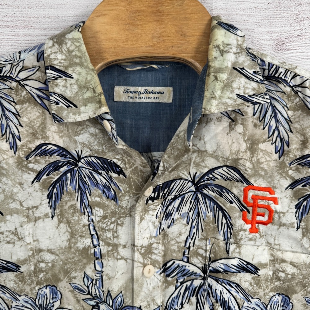 Tommy Bahama Veracruz‎ Cay Shirt Large SF Giants Baseball Palm Tree Hawaiian
